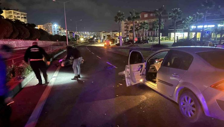 Kuşadası’nda kırmızı ışıkta geçen araba motosiklete çarptı: 1 kişi ağır yaralandı