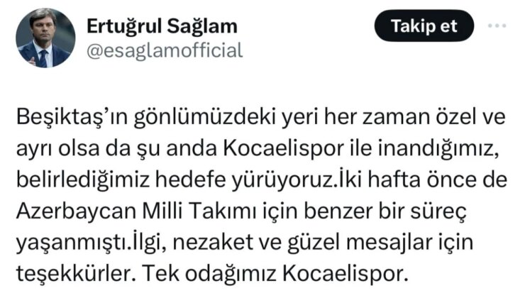 Ertuğrul Sağlam: Tek odağımız Kocaelispor