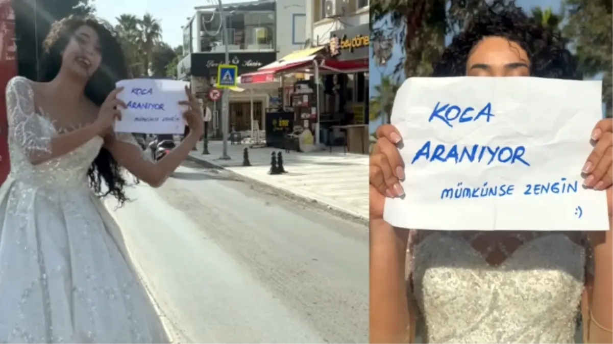 gelinligi giyip koca araniyor yazili doviz ile sokaga cikti mF5961j5