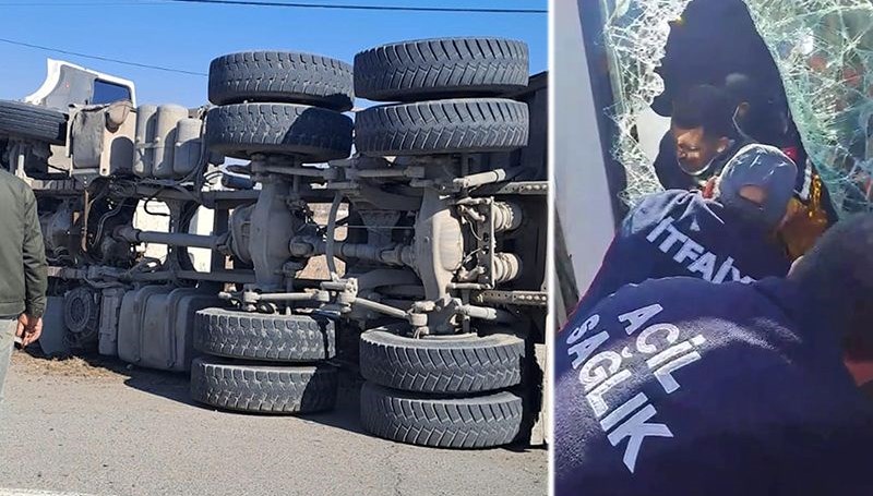 Kamyonun Dönen Kaderi: Virajda Meydana Gelen Yanal Devrilme 69 viraji alamayan kamyon yan yatti GU2cfied