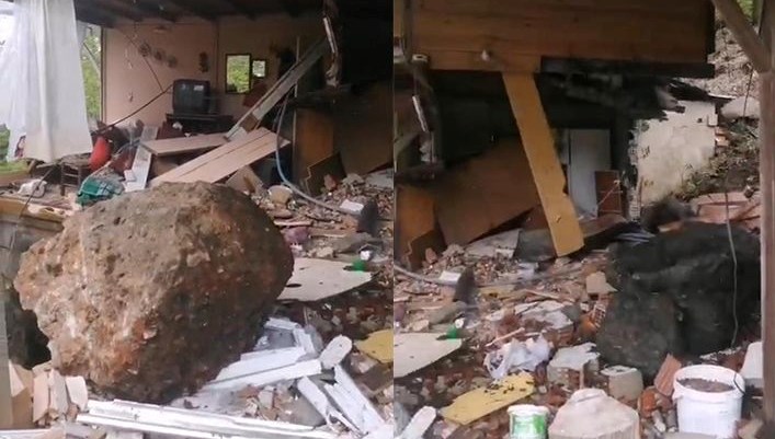 rizede heyelan yamactan kopan kayalar konutu darmadagin etti