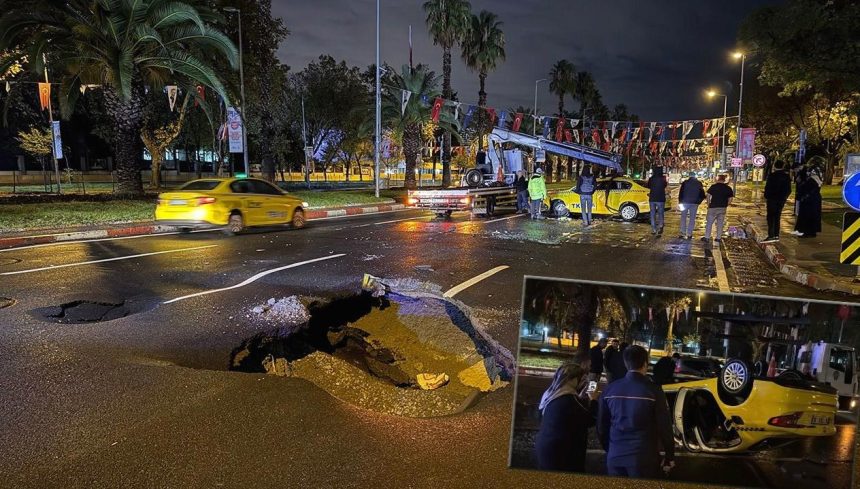 Vatan Caddesi'nde yol çöktü, taksi takla attı 71 vatan caddesinde yol coktu taksi takla atti bvtF6czL